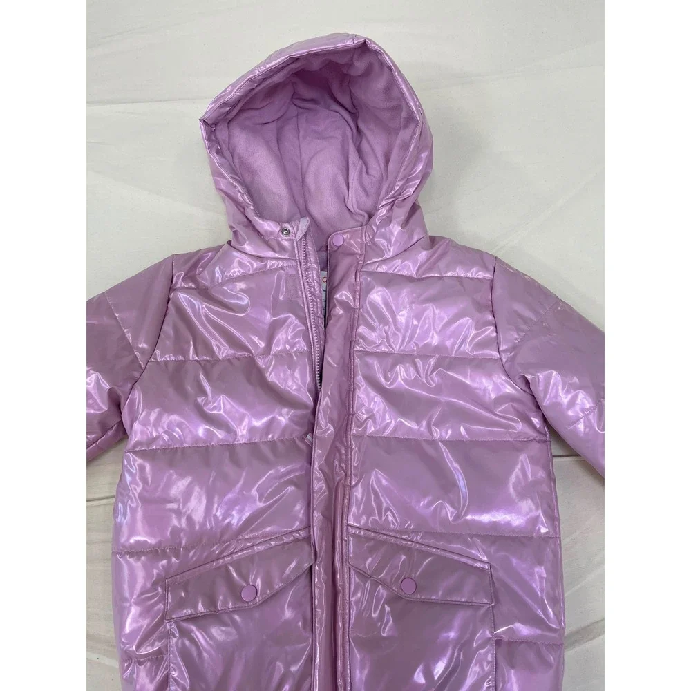 Cat & Jack Girls XL 14 Metallic Lavender Puffer Jacket Hooded Purple Shiny Coat